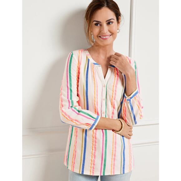 Talbots Womens Sensational Stripe Popover Top Size XL Petite Multicolor Striped - Picture 1 of 10